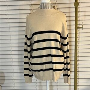 Chic Striped Turtleneck Sweater in Black and Cream